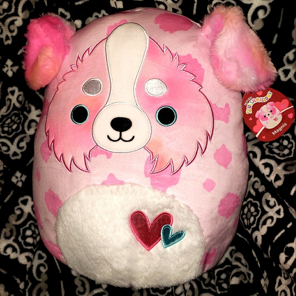 Squishmallows 14" Magnis Pink Australian Shepard Dog hearts Valentine's 2023 NWT